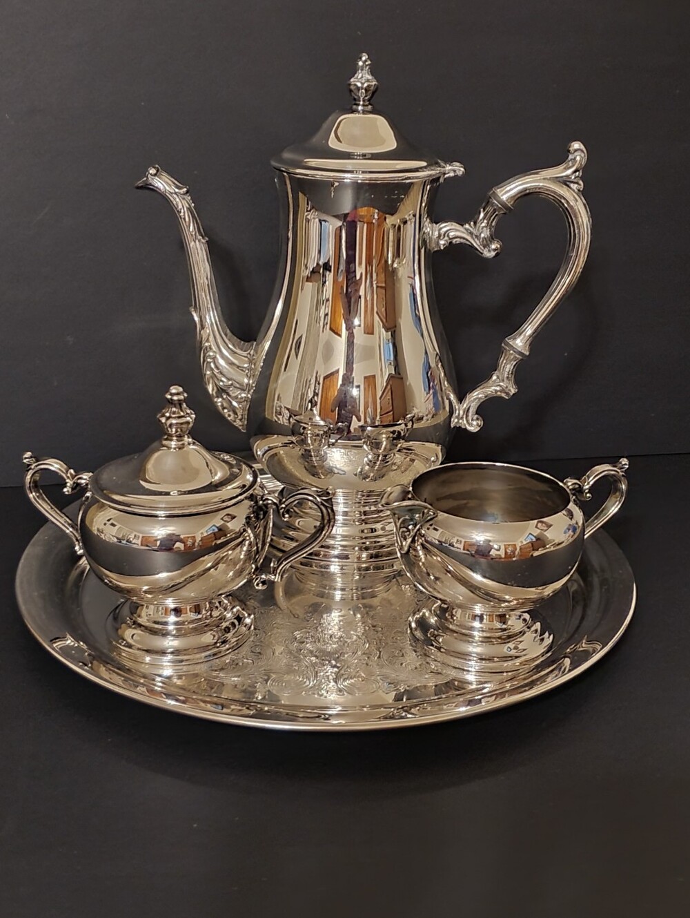 Vintage WM Rogers 3pc Silver Plated Tea Set Fluted Teapot Sugar Creamer 1288gr